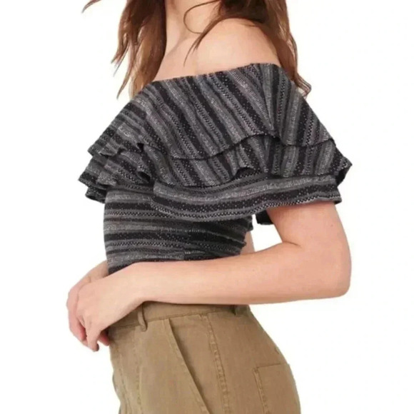 Free People Heirloom Striped Ruffle Top Off the Shoulder - Picture 4 of 9